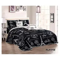 GENERICO - Cobertor Quilt de Verano 1,5 plaza - Diseño Paris Negro