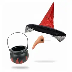 EKOL TACTICA MILITAR - Set Accesorios Hechicera Bruja Maga Sombrero Halloween 2025