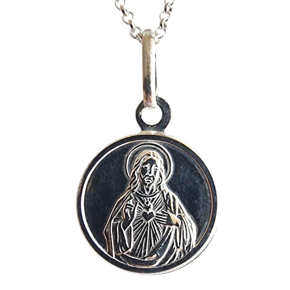 LK LUKSO - Collar Colgante Sagrado Corazón de Jesús 15 mm en Plata 925