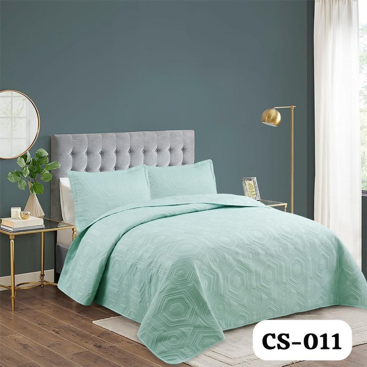GENERICO - Cobertor Quilt de Verano 1,5 plaza - Reversible Verde Menta y Gris