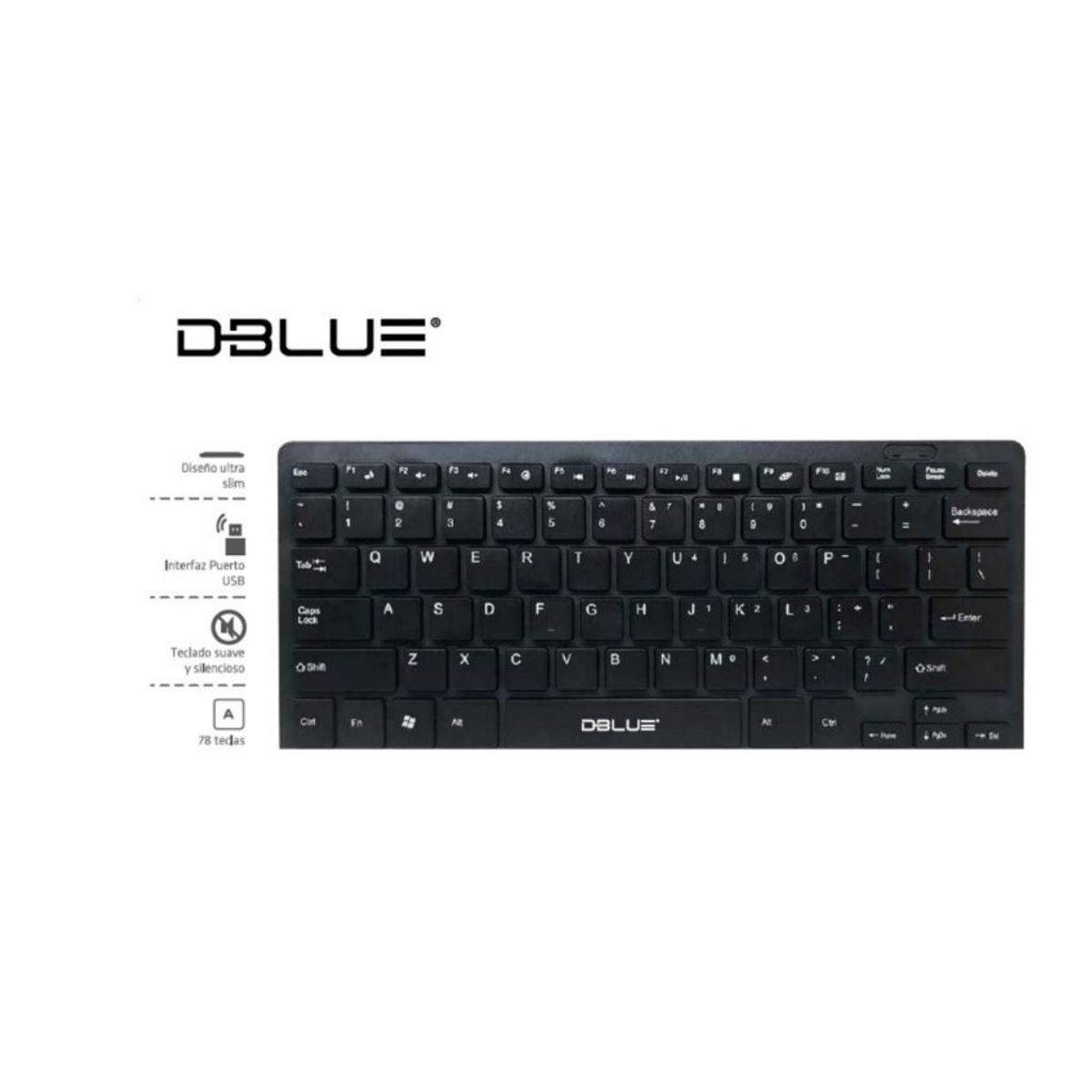 DBLUE - TECLADO MULTIMEDIA MINI ULTRA DELGADO USB BLACK