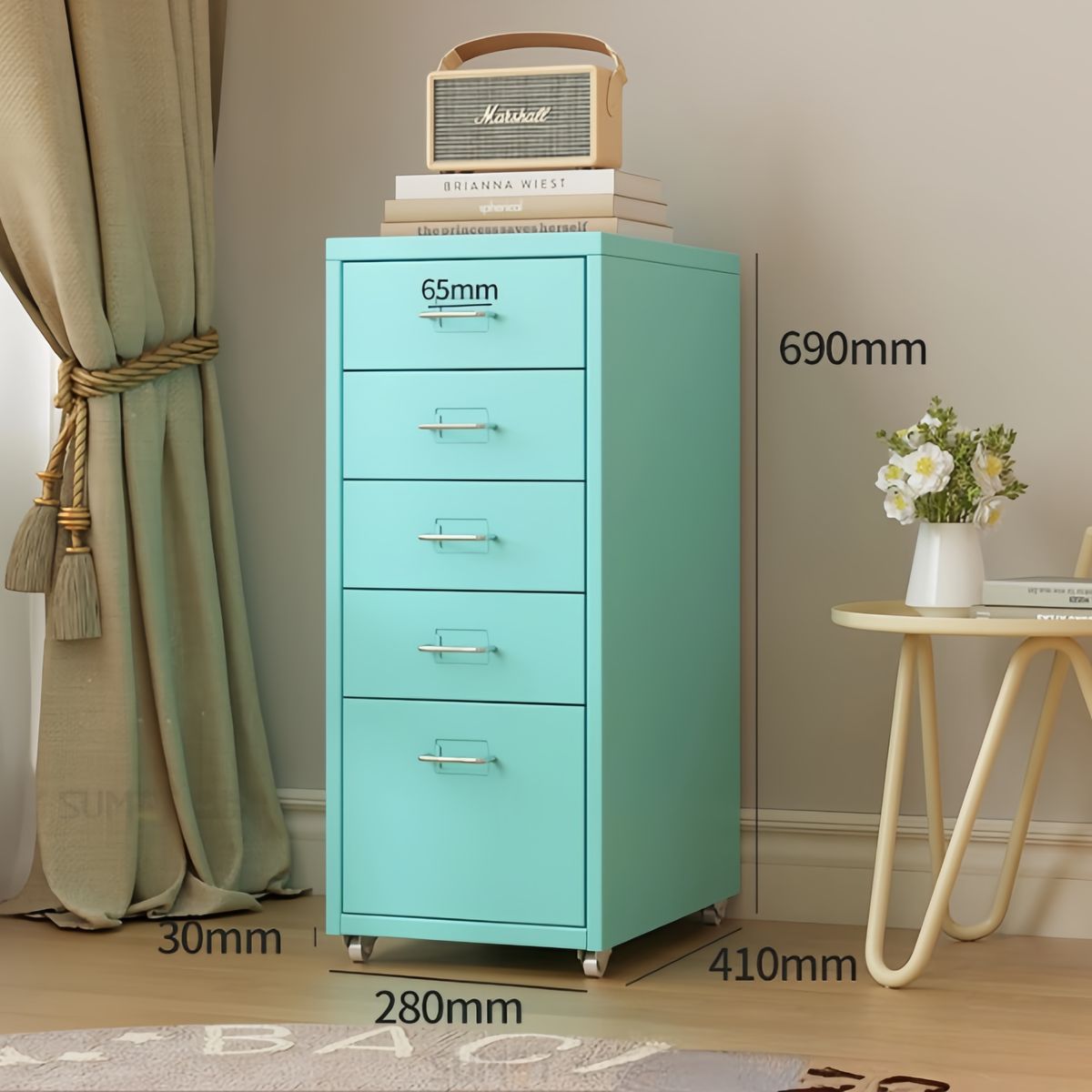 OASIS - Cómoda 5 Cajones Acero  Color De La Dopamina Personalidad Azul