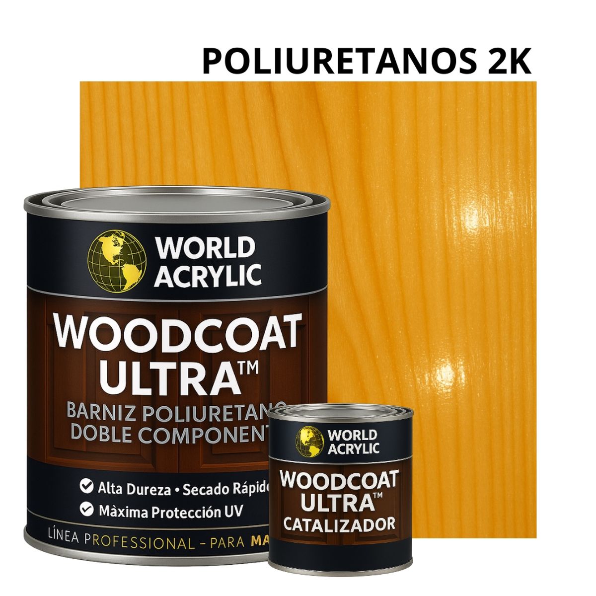 WORLD ACRYLIC - Barniz WoodCoat Ultra - Poliuretano-  2k A+B - NATURAL - CUARTO GALON