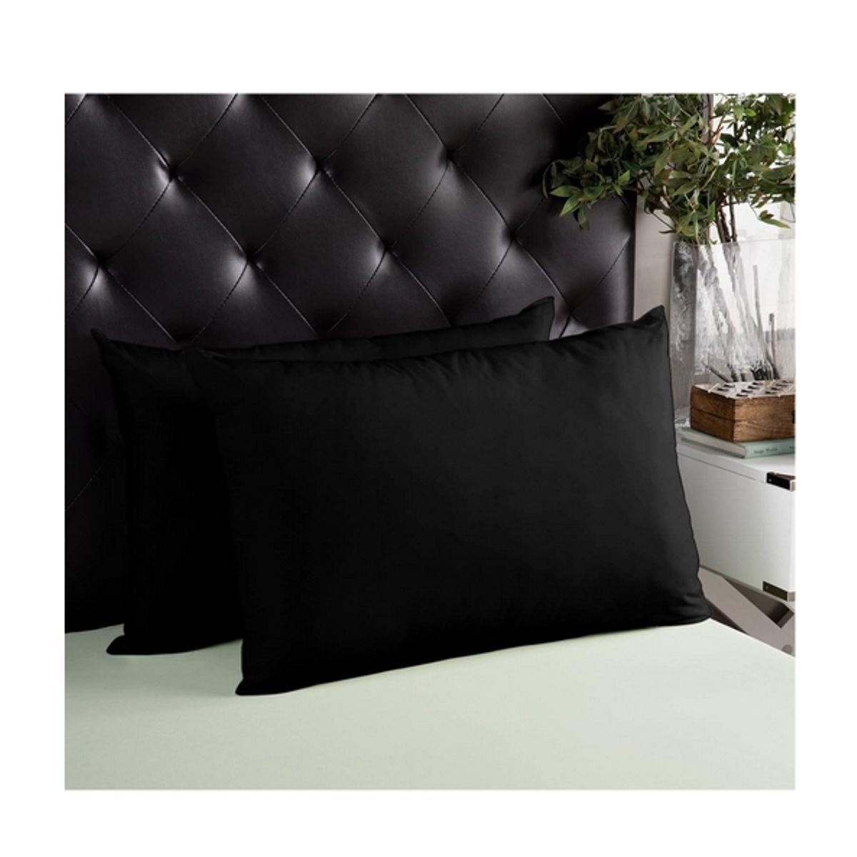 GENERICO - SET  de 2 fundas de almohada 48x74cm NEGRO