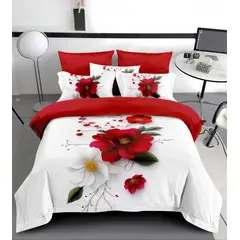 GENERICO - CUBRECAMA CON DISEÑO ESTAMPADO 5D ELEGANTE FLOR ROJA DE VERANO TF