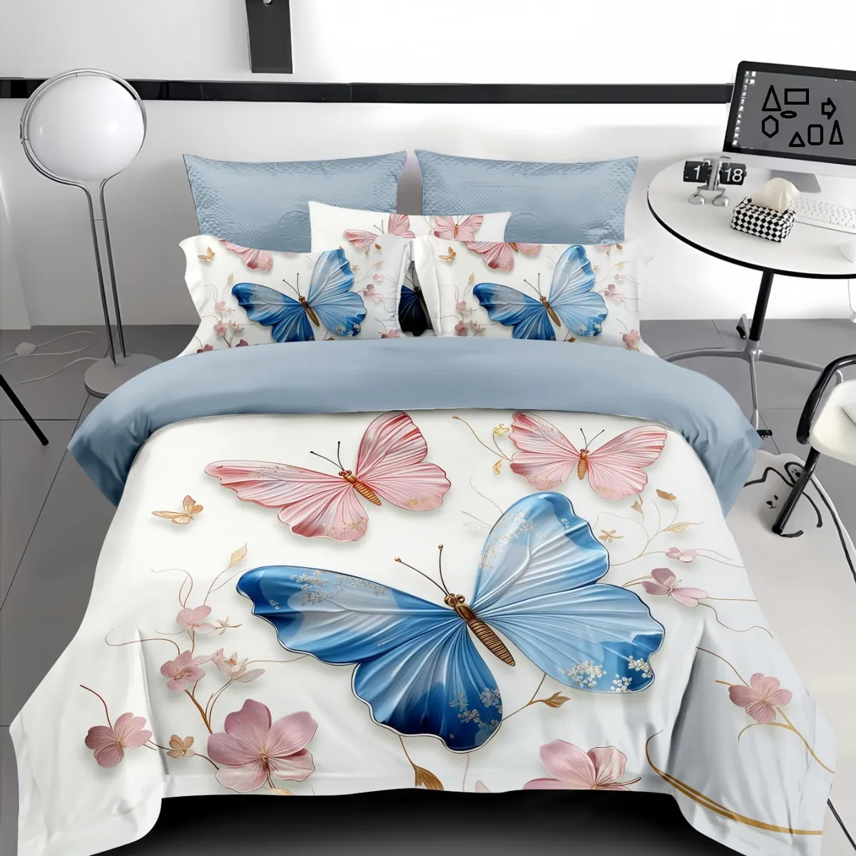 GENERICO - CUBRECAMA CON DISEÑO ESTAMPADO 5D ELEGANTES MARIPOSAS DE VERANO TF