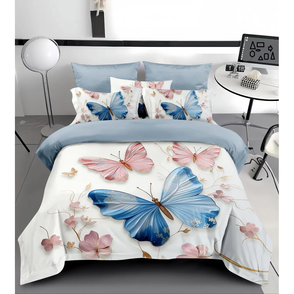 GENERICO - CUBRECAMA CON DISEÑO ESTAMPADO 5D ELEGANTES MARIPOSAS DE VERANO TF
