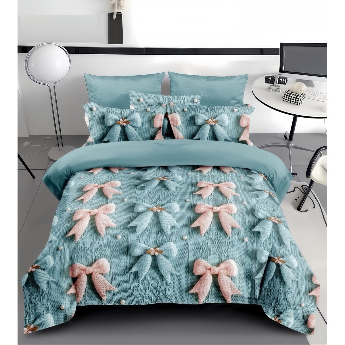 GENERICO - CUBRECAMA CON DISEÑO ESTAMPADO 5D ELEGANTES LAZOS CELESTE DE VERANO TF