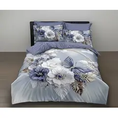 GENERICO - CUBRECAMA CON DISEÑO ESTAMPADO 5D ELEGANTES FLORES VIOLETA DE VERANO 2P TF_.