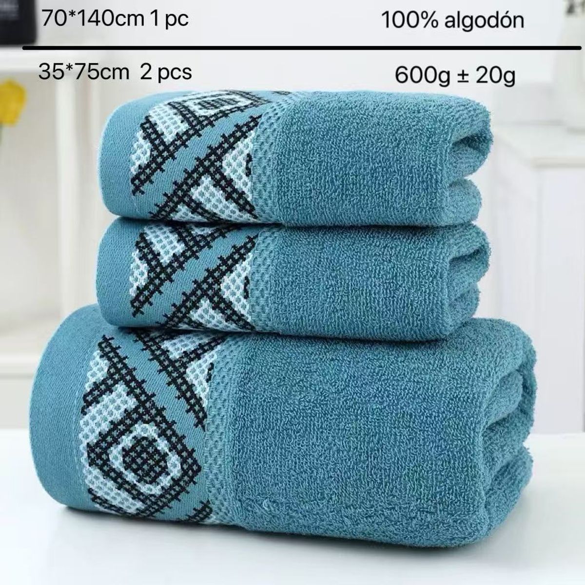 GENERICO - SET DE 3 TOALLAS 100% ALGODON CON DETALLES BORDADOS