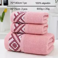 GENERICO - SET DE 3 TOALLAS 100% ALGODON CON DETALLES BORDADOS