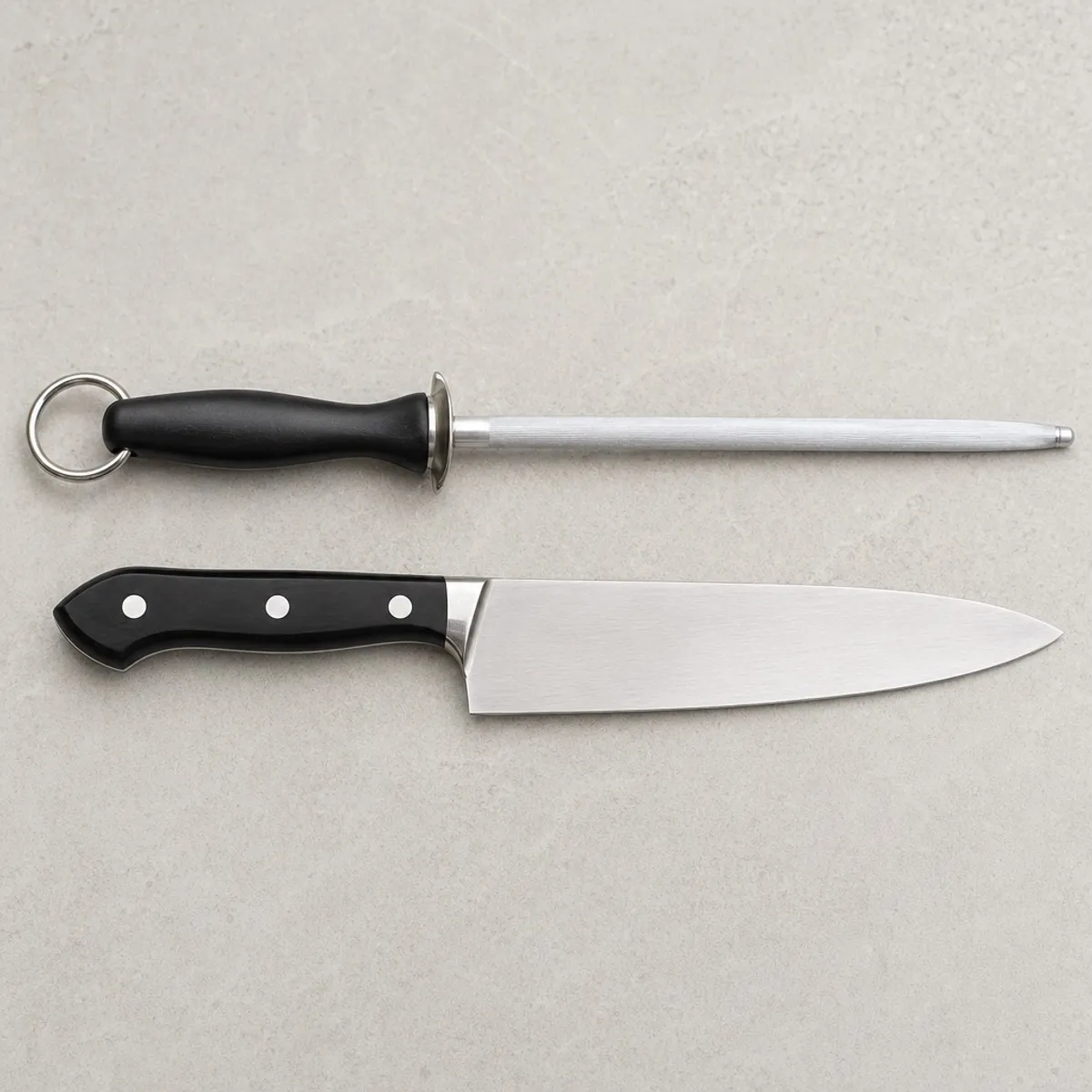HOMESTAR - Set de Cuchillo Chef y Afilador de Acero Inoxidable - 33 cm