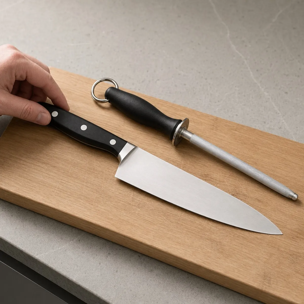 HOMESTAR - Set de Cuchillo Chef y Afilador de Acero Inoxidable - 33 cm