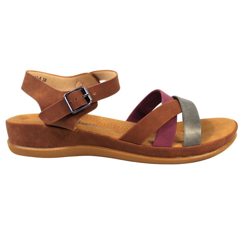 THUNDER BLUE - Sandalias Baja Mujer con Hebilla para Verano 12363 Marrón
