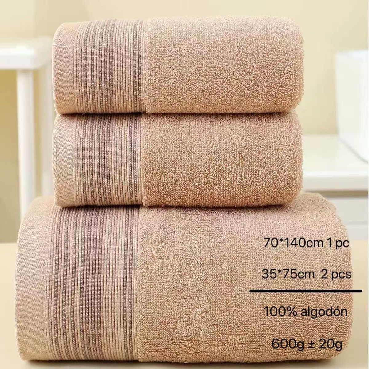 GENERICO - SET DE 3 TOALLAS 100% ALGODON CON DETALLES BORDADOS