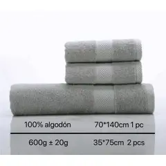 GENERICO - SET DE 3 TOALLAS 100% ALGODON CON DETALLES BORDADOS