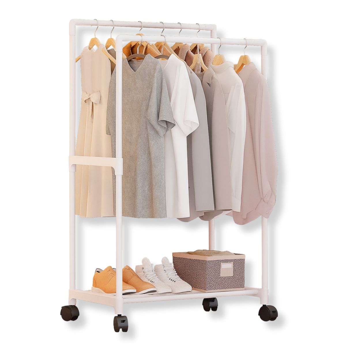 GENERICO - Organizador Multifuncional Perchero Blanco Doble De Ropa Zapatos