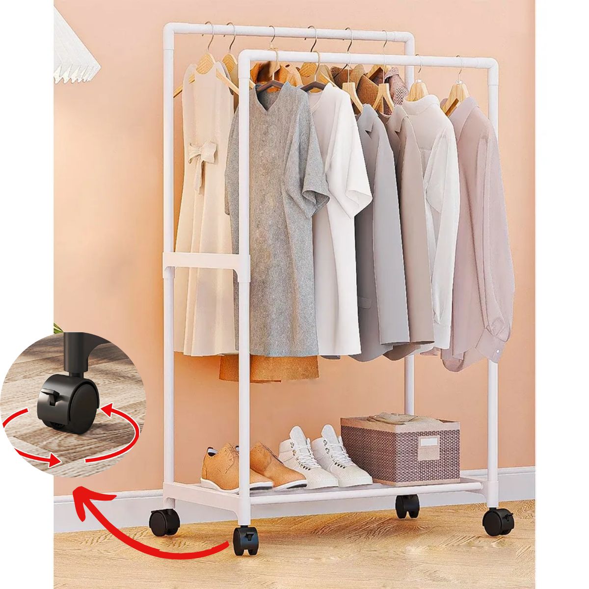 GENERICO - Organizador Multifuncional Perchero Blanco Doble De Ropa Zapatos