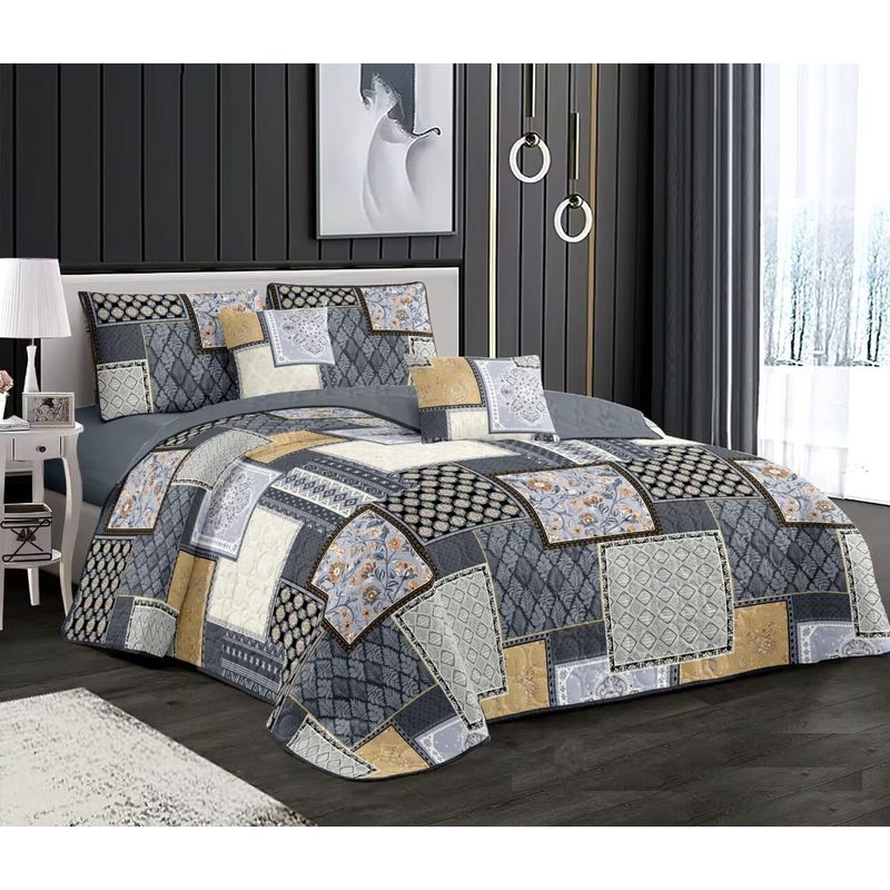 GENERICO - CUBRECAMA 2 PLAZA DISEÑO ELEGANTE CUADRO GRISES DE VERANO TF