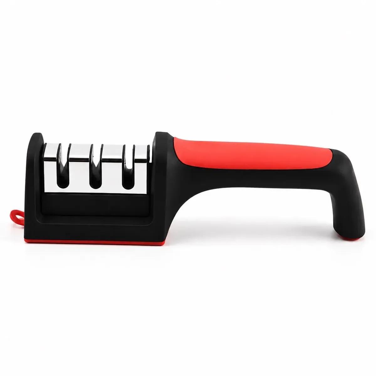 HOMESTAR - Afilador de cuchillos manual de 3 etapas con mango ergonómico negro y rojo