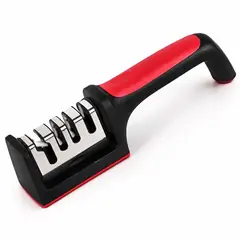 HOMESTAR - Afilador de cuchillos manual de 4 etapas con mango ergonómico negro y rojo