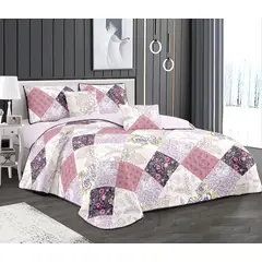 GENERICO - CUBRECAMA 2 PLAZA DISEÑO ELEGANTE CUADRO LILA CON FLORES DE VERANO TF