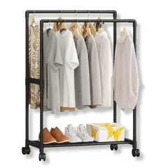 GENERICO - Organizador Multifuncional Perchero Negro Doble De Ropa Zapatos