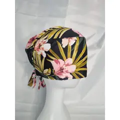 EL ESPACIO DE TOMMY - Gorro Clínico Lycra Flores Rosa fondo negro