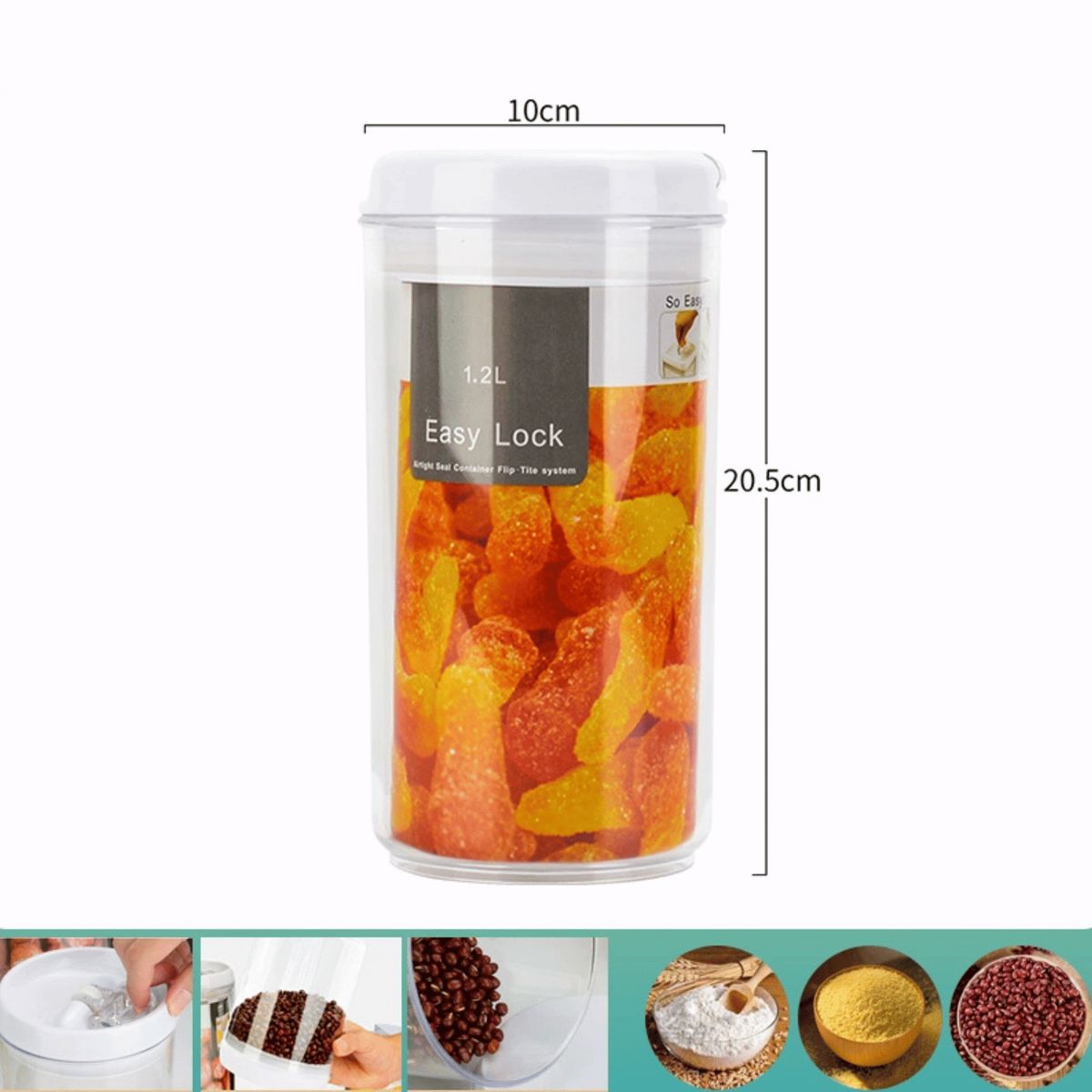 HOMESTAR - Tarro Hermético de Plástico con Tapa de Cierre Fácil - 1.2 L