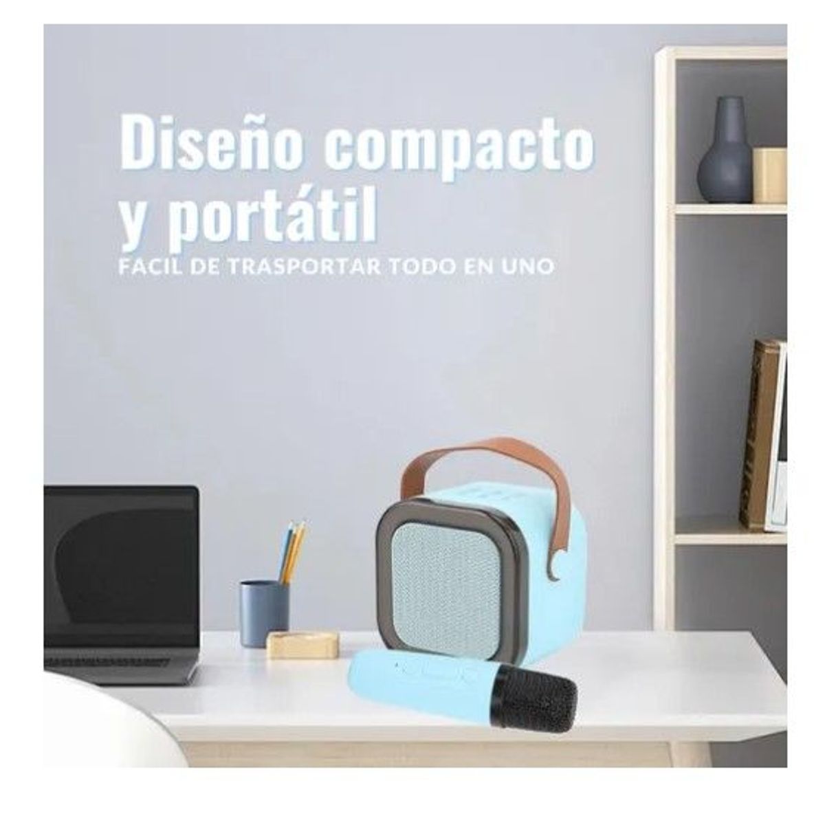 GENERICO - Parlante Portátil Bluetooth Karaoke Mini Con Micrófono Azul