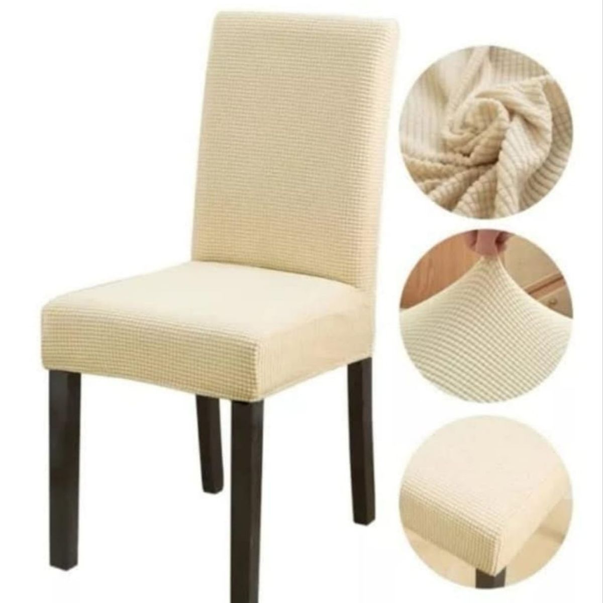 GENERICO - Funda Cubre Silla beige pack 6 tela cuadrille spandex