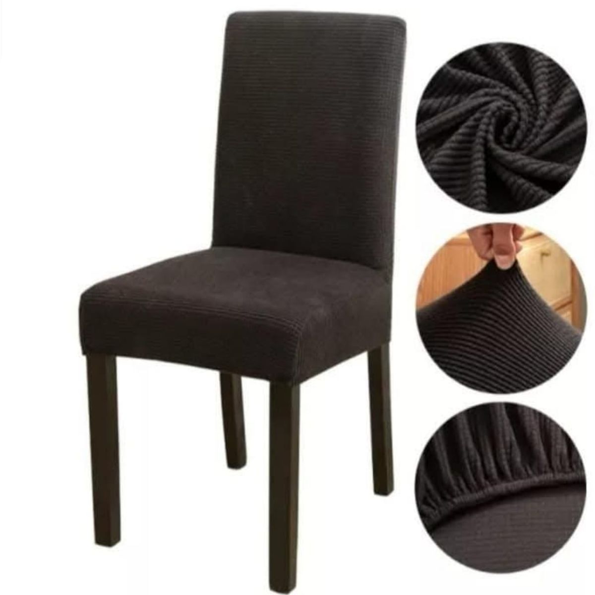 GENERICO - Funda Cubre Silla Negro pack 6 tela cuadrille spandex