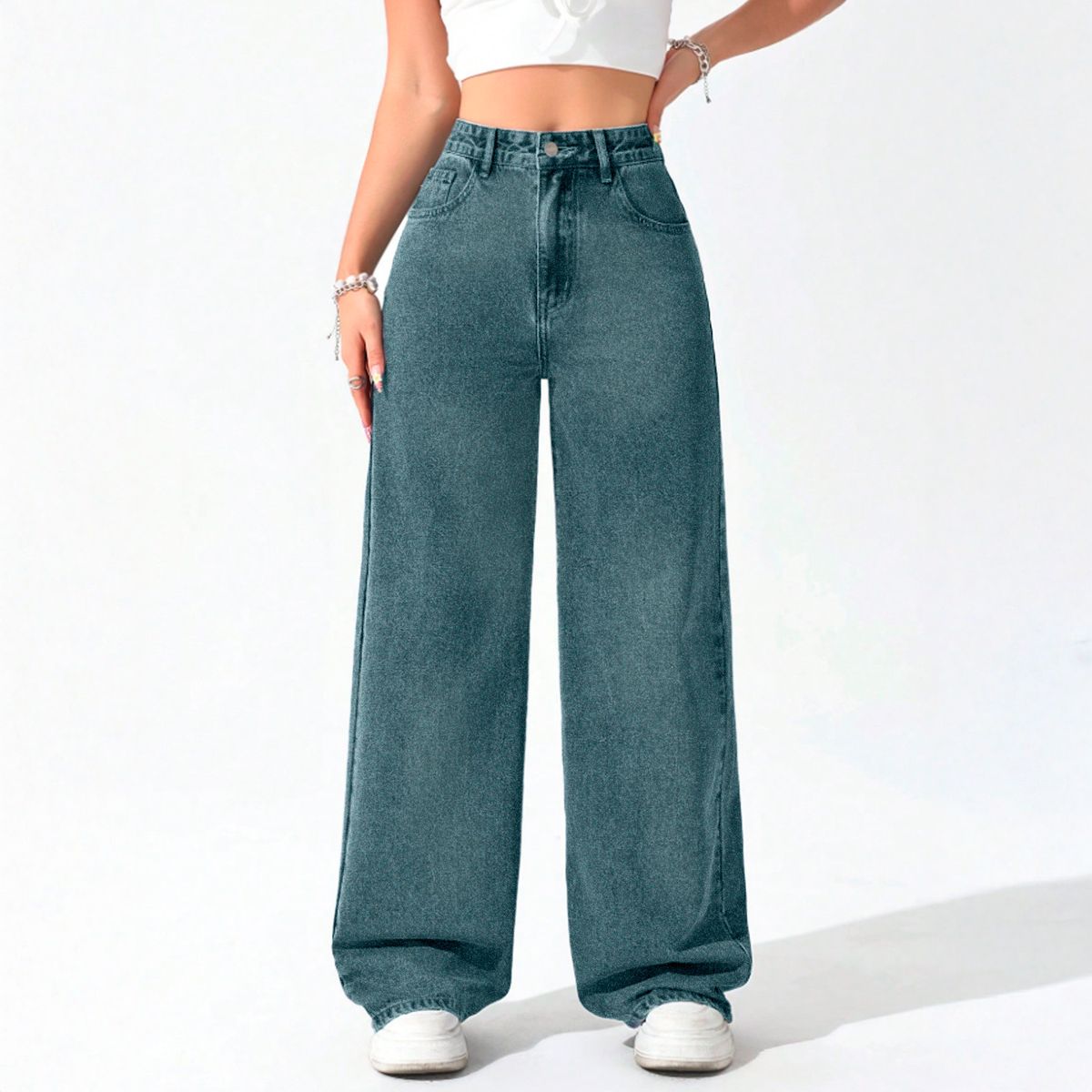 AGW - Jeans Wide Leg Buggy Palazzo Elasticado Tiro Alto Oversize
