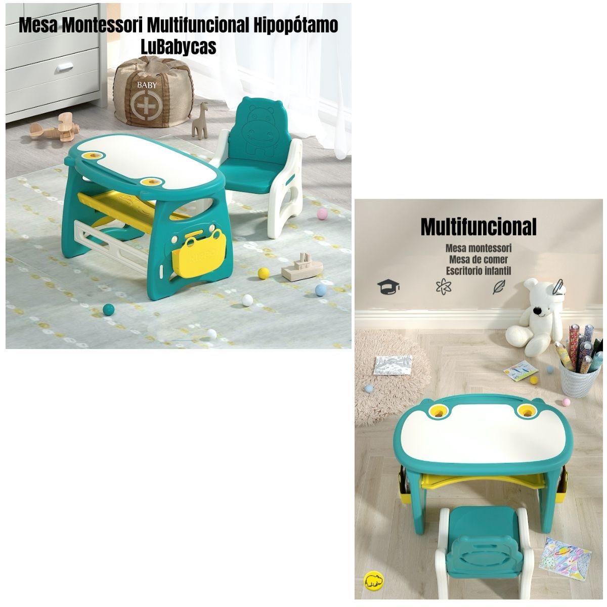 LUBABYCAS - Mesa Con Silla Montessori Para Niños Hipopótamo Lubabycas