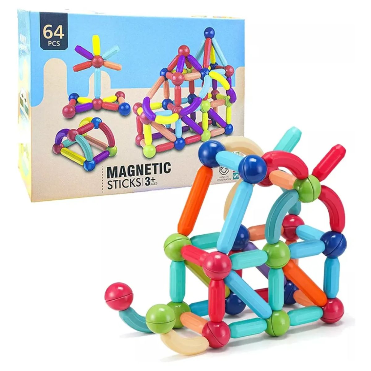 GENERICO - Set Didáctico De Barras Magnéticas 64 Piezas Educativo