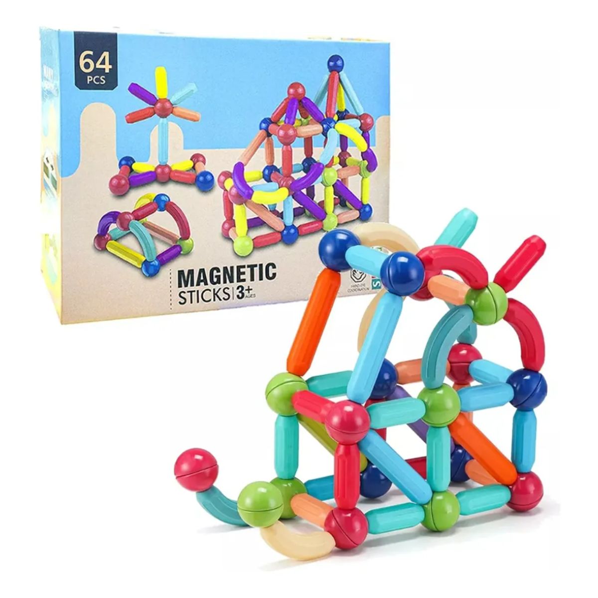 GENERICO - Set Didáctico De Barras Magnéticas 64 Piezas Educativo