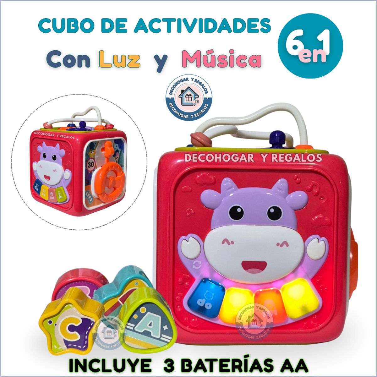 GENERICO - Juguete Cubo Didáctico de Aprendizaje 6 en 1 Actividades Para Bebés