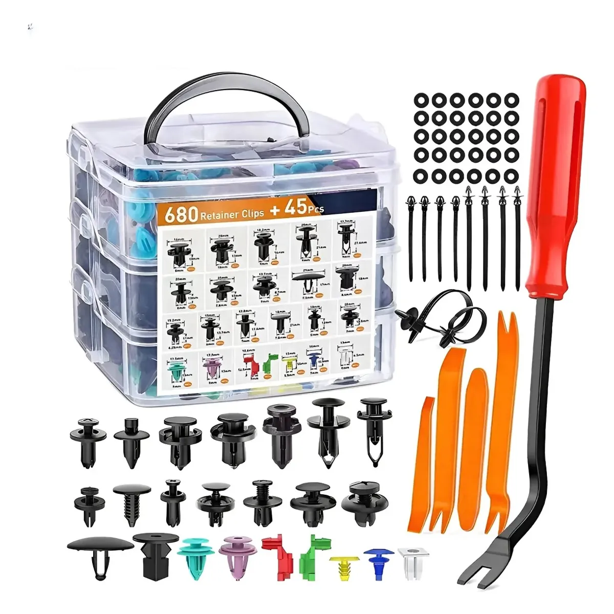 GENERICO - Kit 725 Clips Broche Retencion Plastico Auto Lata Tapabarro