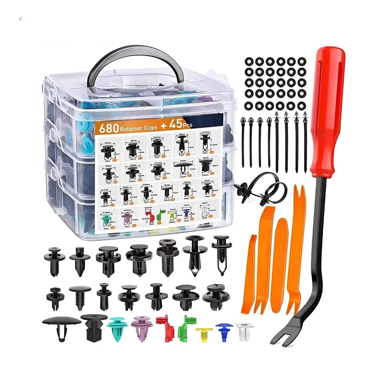 GENERICO - Kit 725 Clips Broche Retencion Plastico Auto Lata Tapabarro