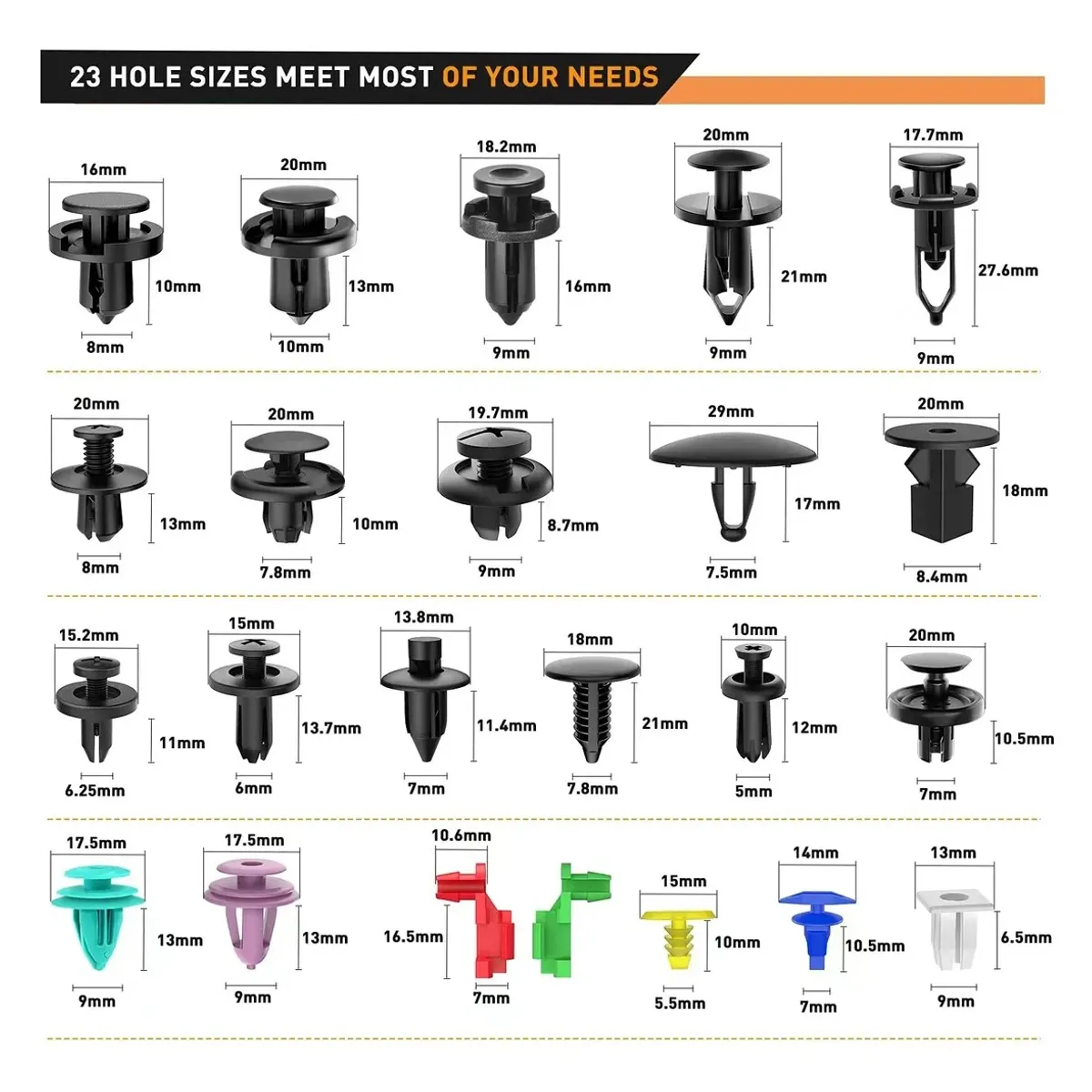 GENERICO - Kit 725 Clips Broche Retencion Plastico Auto Lata Tapabarro