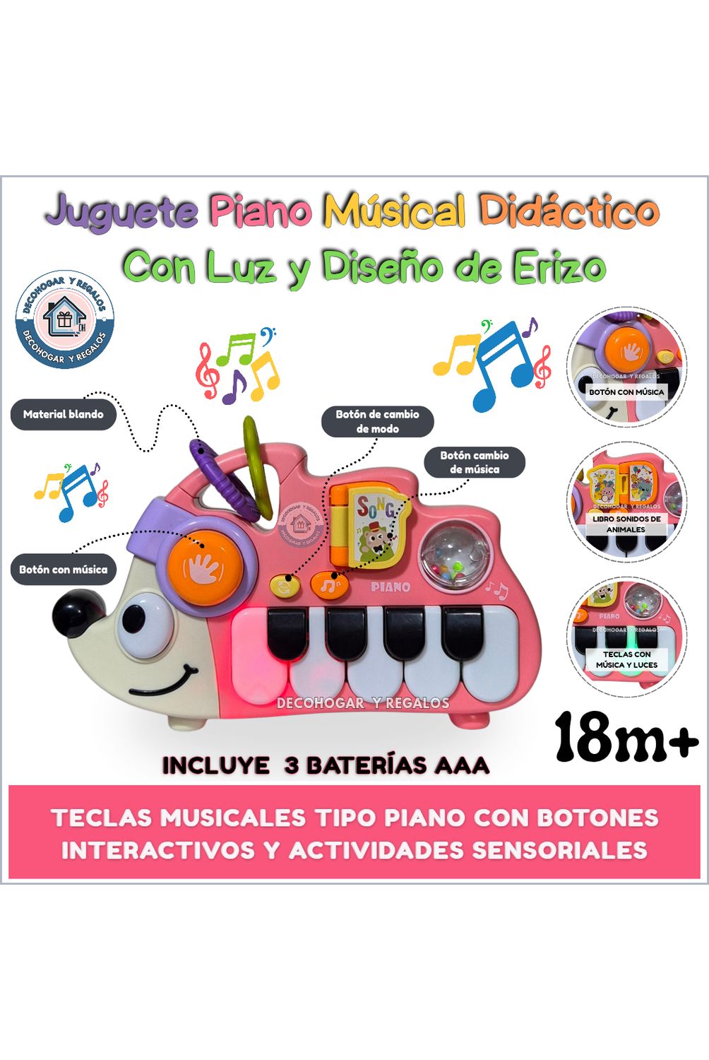 GENERICO Juguete Piano Musical Para Bebés Con Luz Teclado de Erizo