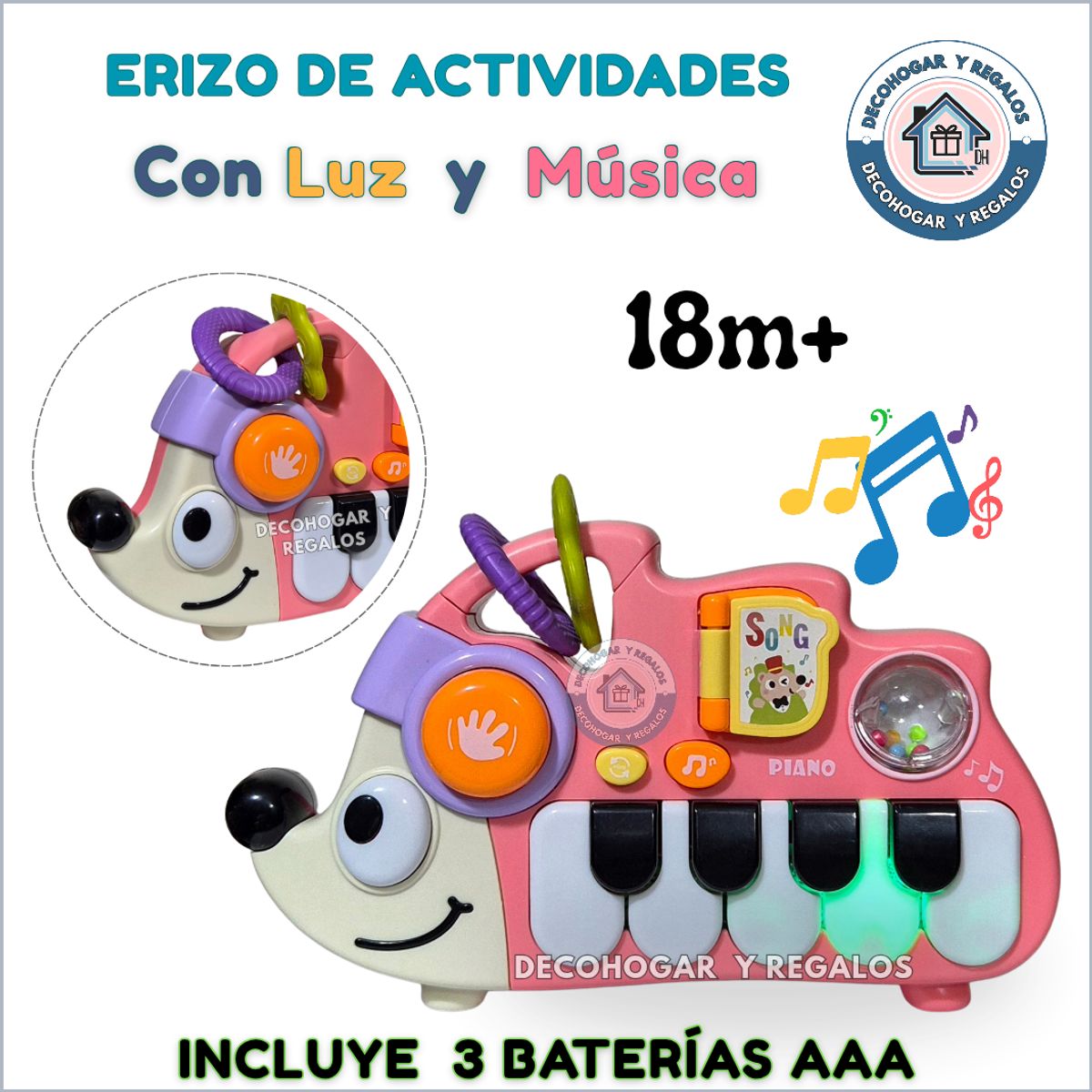 GENERICO - Juguete Didáctico Piano Musical Para Bebés Con Luz Teclado de Erizo