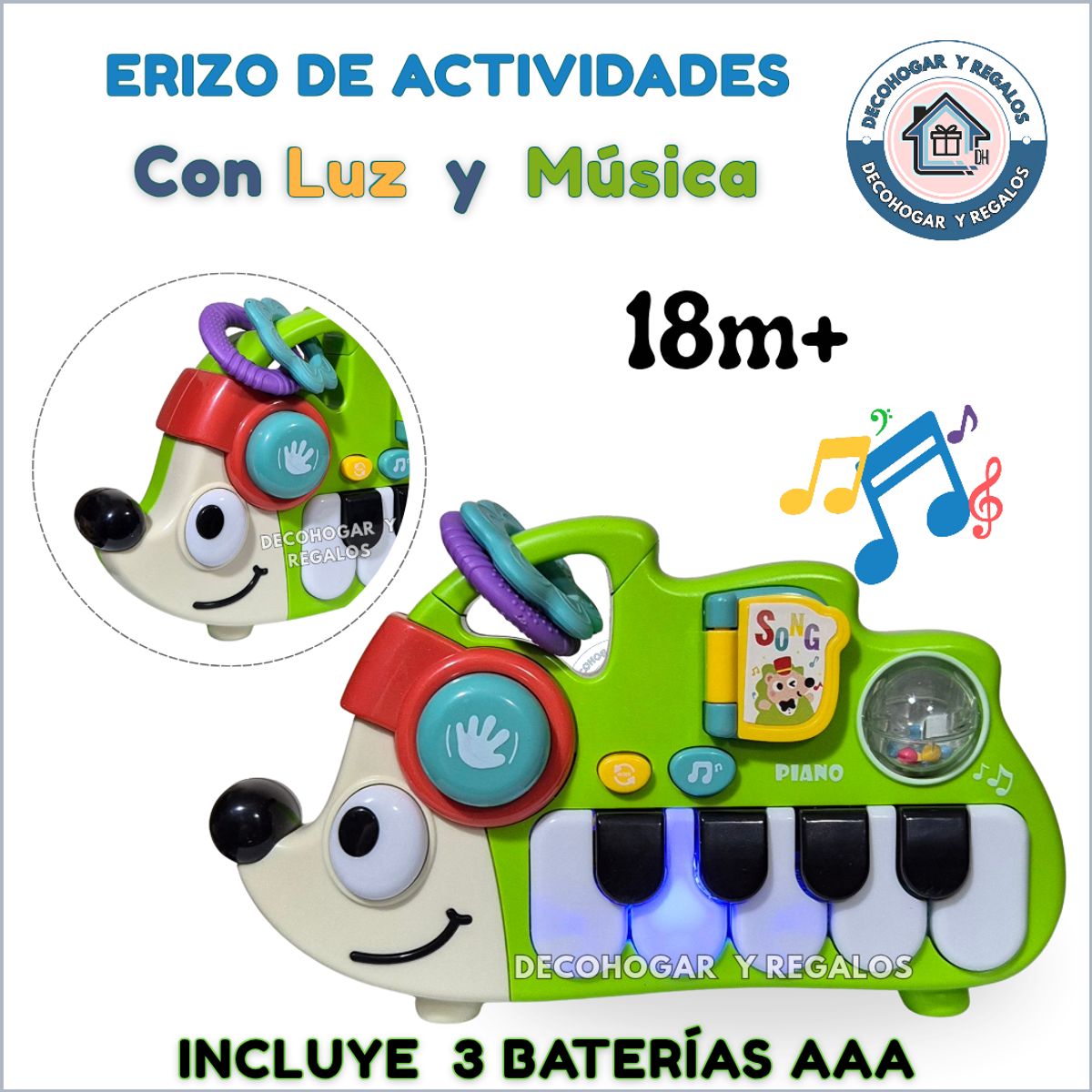 GENERICO - Juguete Didáctico Piano Musical Para Bebés Con Luz Teclado de Erizo
