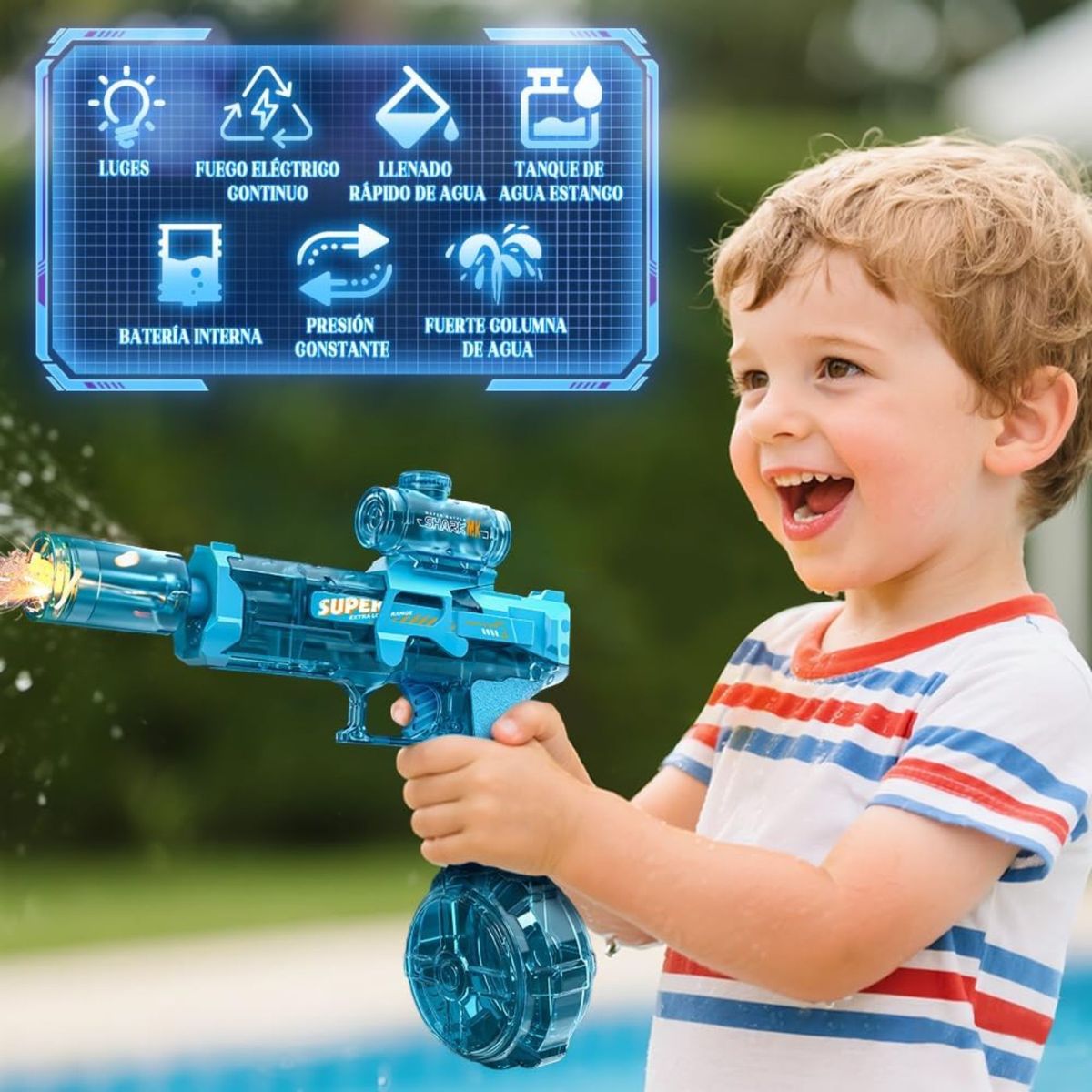 MOVI - Pistola de Agua Eléctrica con luz - Máxima Diversión Verano