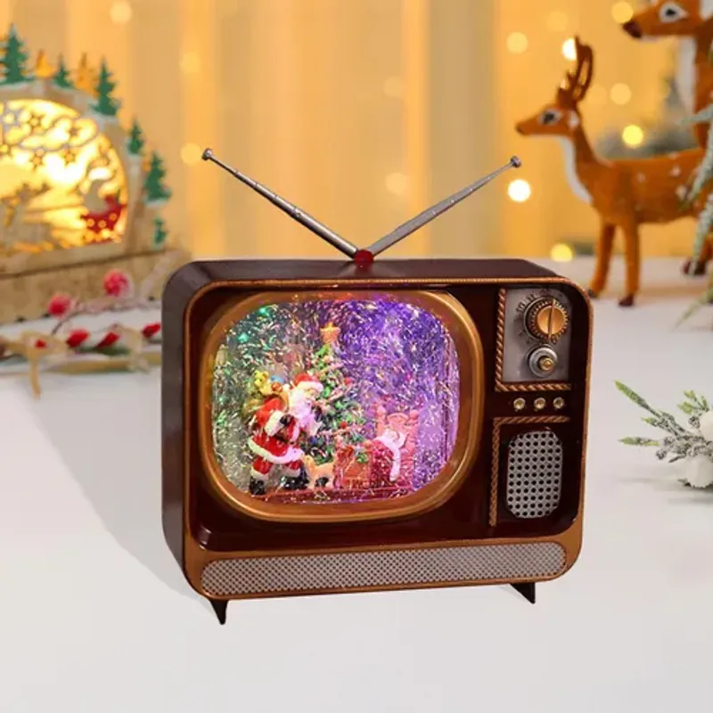 MOVI - CAJA MUSICAL NAVIDEÑA CON LUZ EN FORMA DE TV RETRO