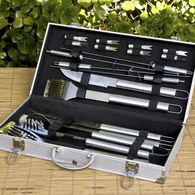 MOVI - Set Premium para asado 18 piezas de acero inoxidable (Maleta de Lujo)