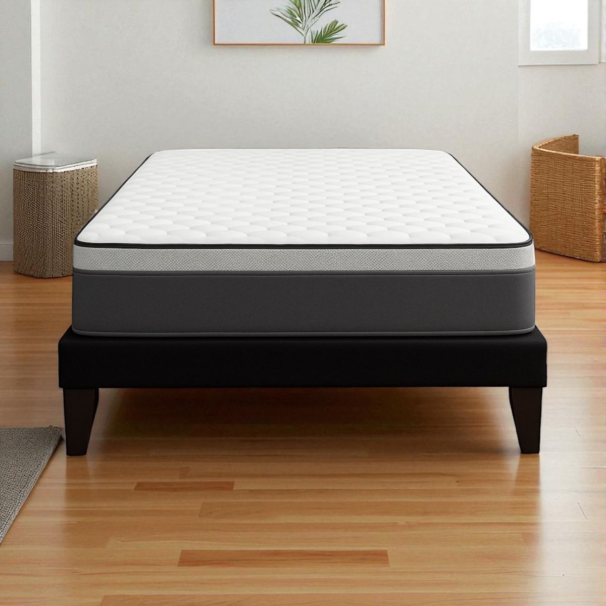 FLOBAL - Cama Europea Super King Base Dividida Negra + Colchón 200X200x28CM