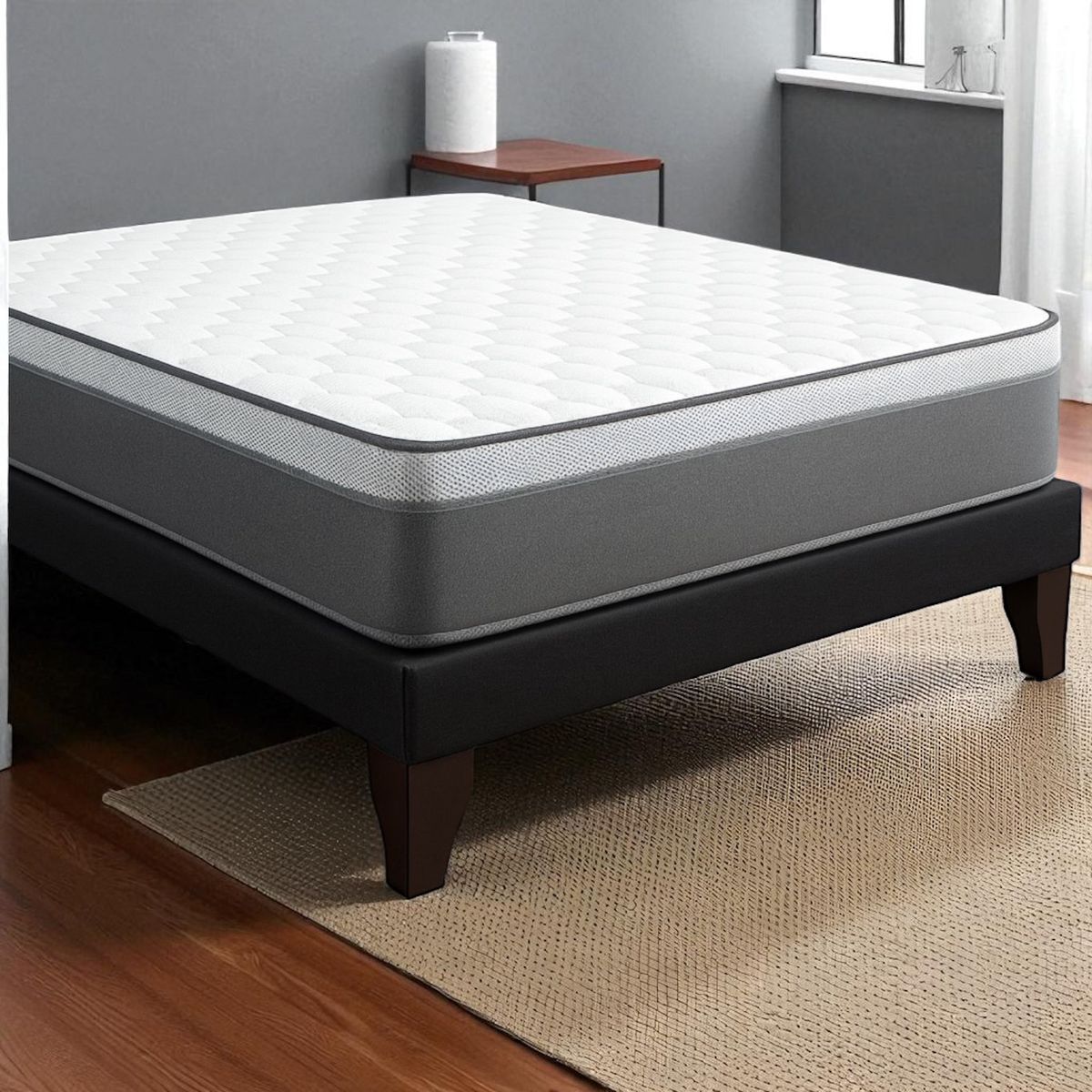 FLOBAL - Cama Europea Super King Base Dividida Negra + Colchón 200X200x28CM