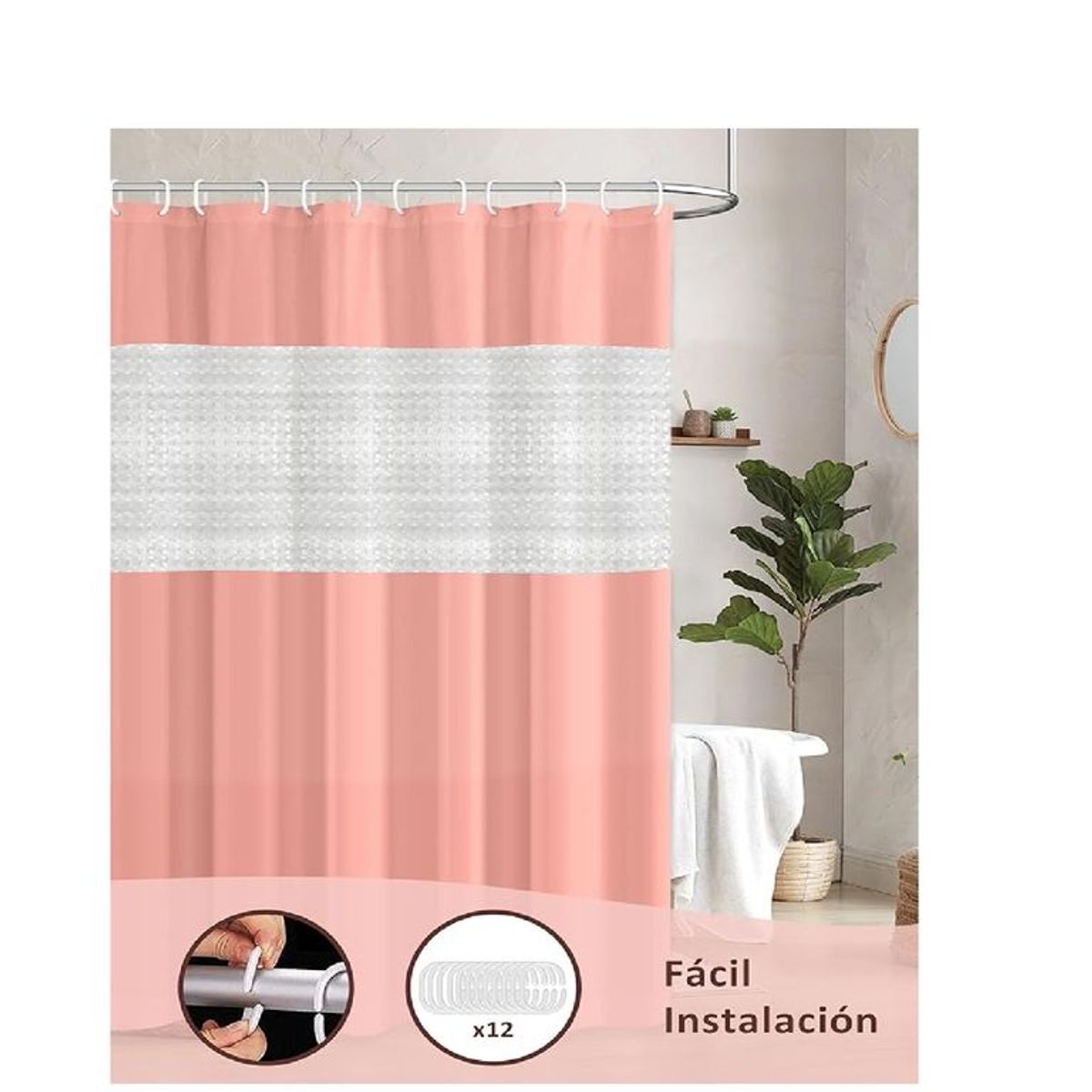 GENERICO - Cortina Ducha Baño 180x200 Decoración Rosa