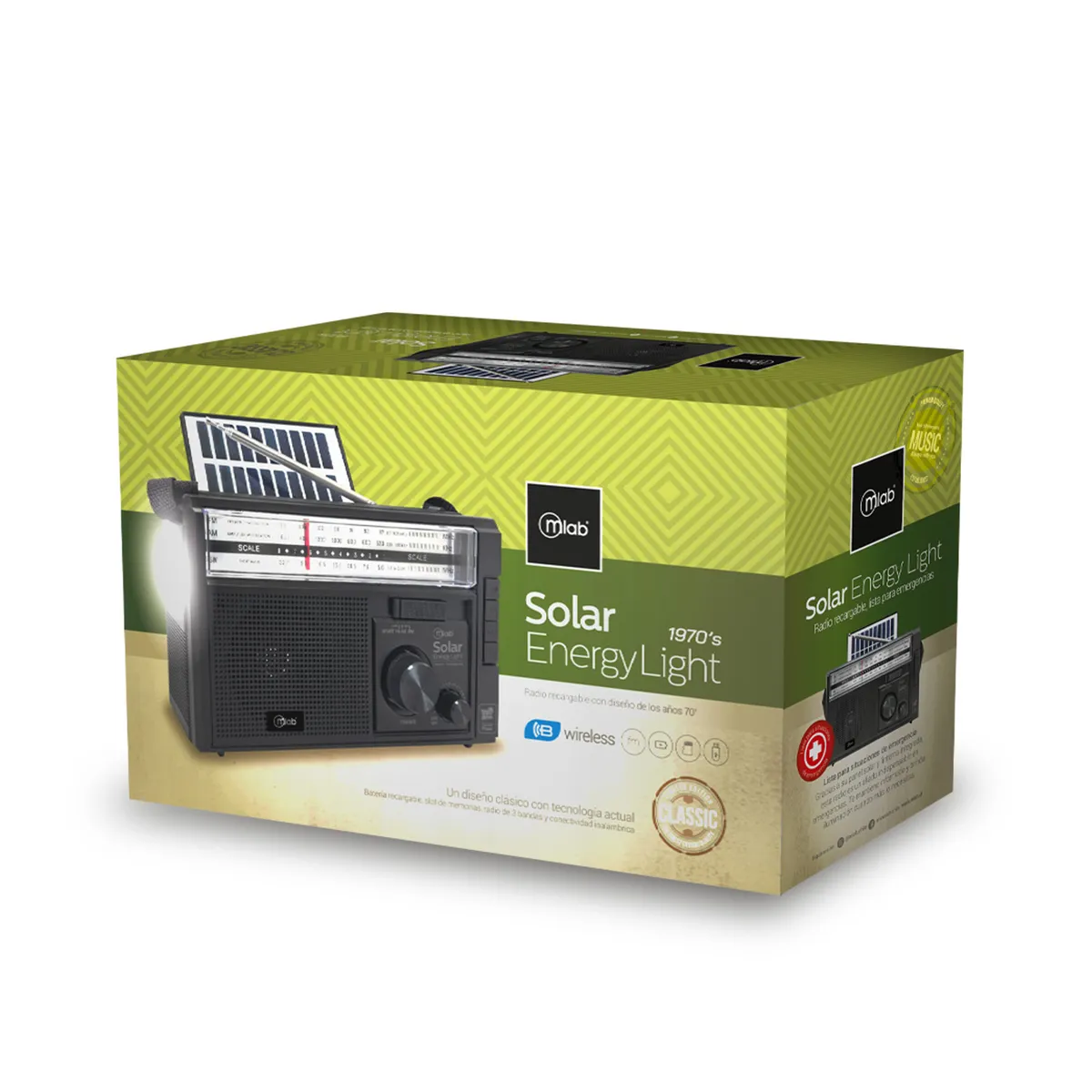 MLAB - RADIO PORTÁTIL SOLAR ENERGY-LIGHT 1970´S BT/FM/USB/USB-C 09472